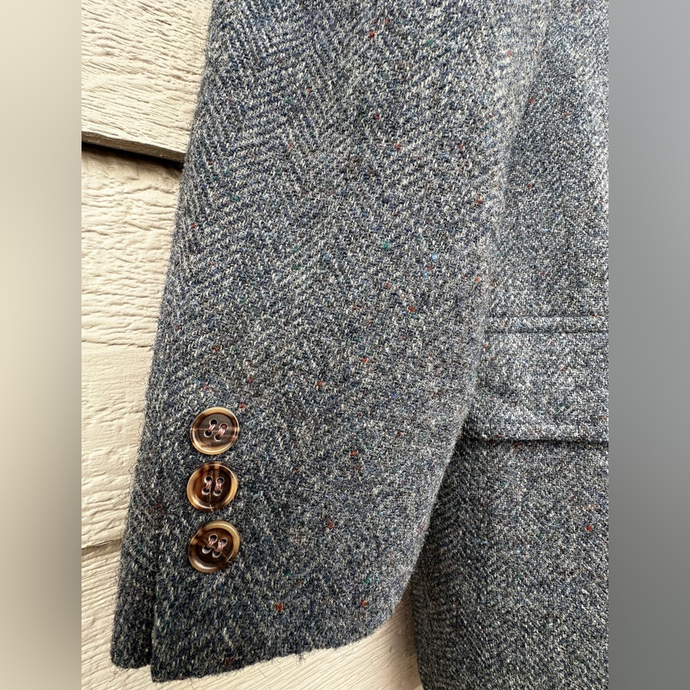 Vintage John Weitz Ivy Tweed Blazer 42R Gray/Blue Herringbone Wool USA - Picture 5 of 13